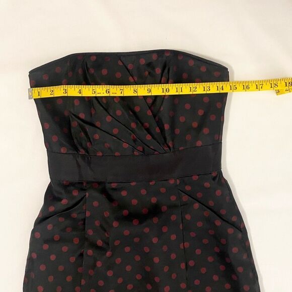 White House Black Market Strapless Elegant Black and Red Polka Dot Dress Size 2 - Picture 12 of 15